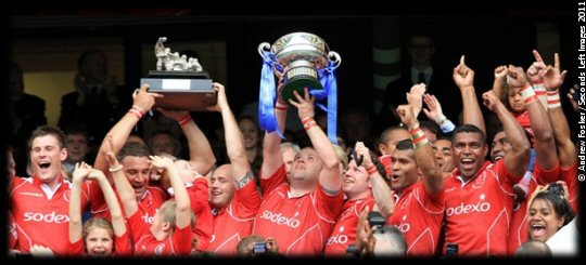 Army v Navy The Babcock Trophy - 07/05/2011 The Army's Capt Melvin Lewis raises the Trophy - Twickenham Stadium - London